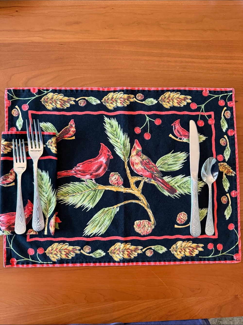 April Cornell holiday cardinal placemats with matching napkins